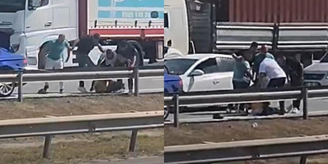 Otoyolda şoför evvel dövüldü sonra suyla ayıtılmaya çalışıldı
